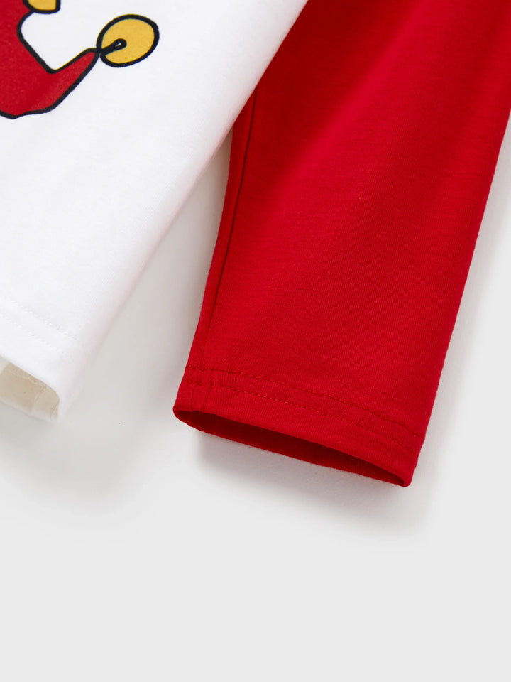 Conjunto de Pijamas de Natal para a Família em Conjunto com Meias de Natal - Estampa de Elfo - Vermelho