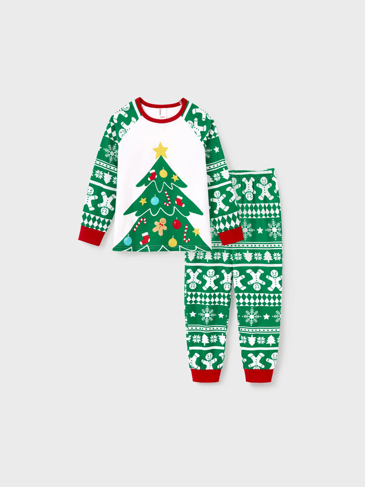 Conjunto de Pajamas Correspondentes para a Família de Natal com Impressão de Gengibre e Árvore de Natal PJs Verdes com Meias de Natal Verdes