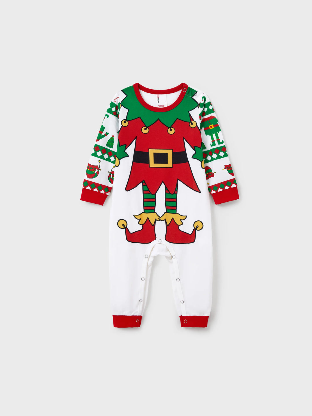 Conjunto de Pijamas de Natal para a Família em Conjunto com Meias de Natal - Estampa de Elfo - Vermelho