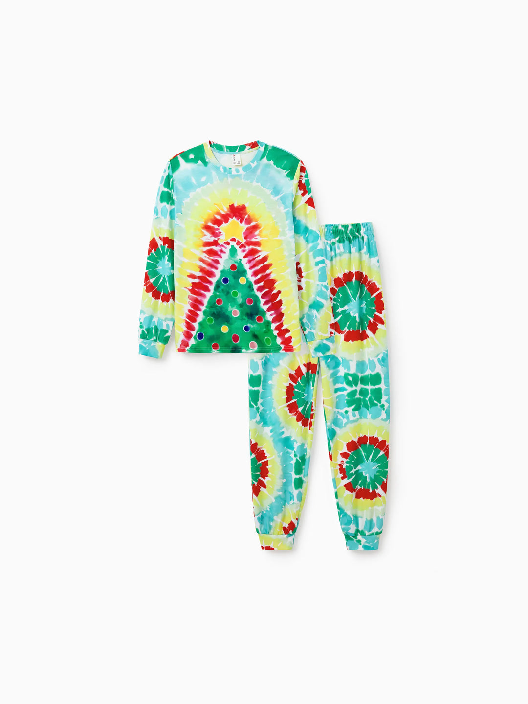 Conjunto de Pijamas de Natal para a Família em Coordenação com Estampa Colorida de Árvore de Natal e Meias de Natal Multicoloridas