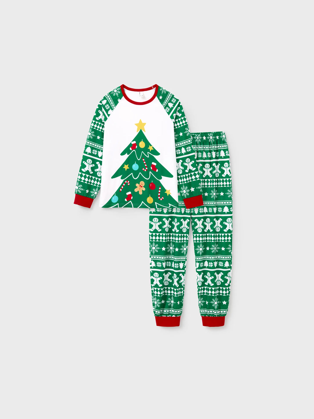 Conjunto de Pajamas Correspondentes para a Família de Natal com Impressão de Gengibre e Árvore de Natal PJs Verdes com Meias de Natal Verdes