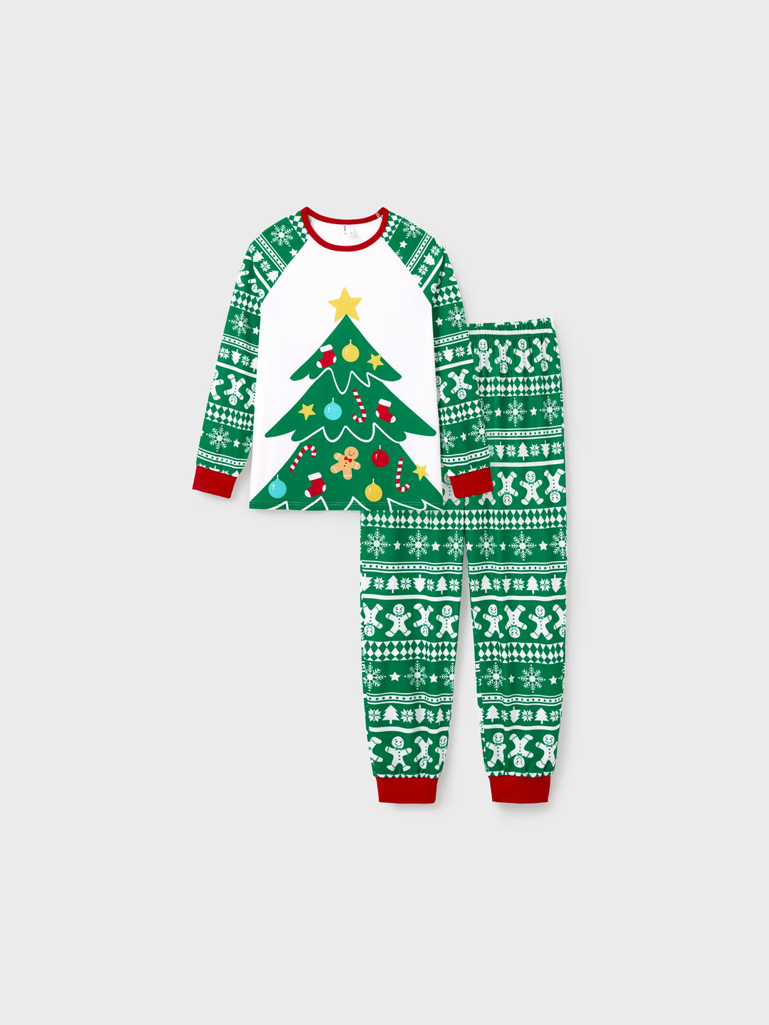 Conjunto de Pajamas Correspondentes para a Família de Natal com Impressão de Gengibre e Árvore de Natal PJs Verdes com Meias de Natal Verdes