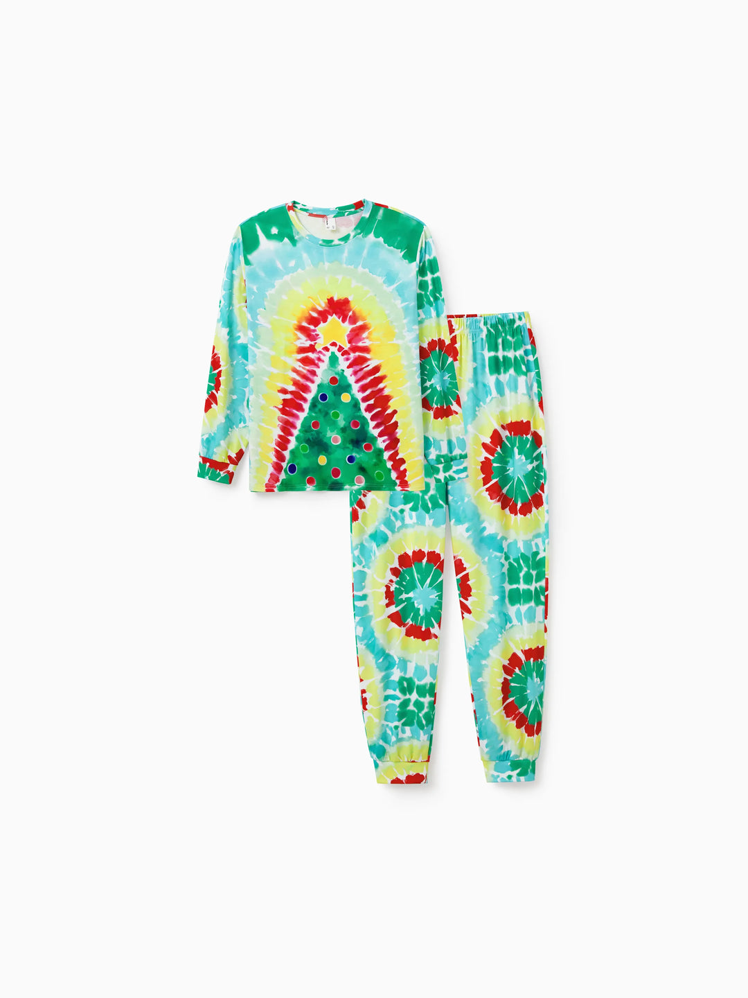 Conjunto de Pijamas de Natal para a Família em Coordenação com Estampa Colorida de Árvore de Natal e Meias de Natal Multicoloridas