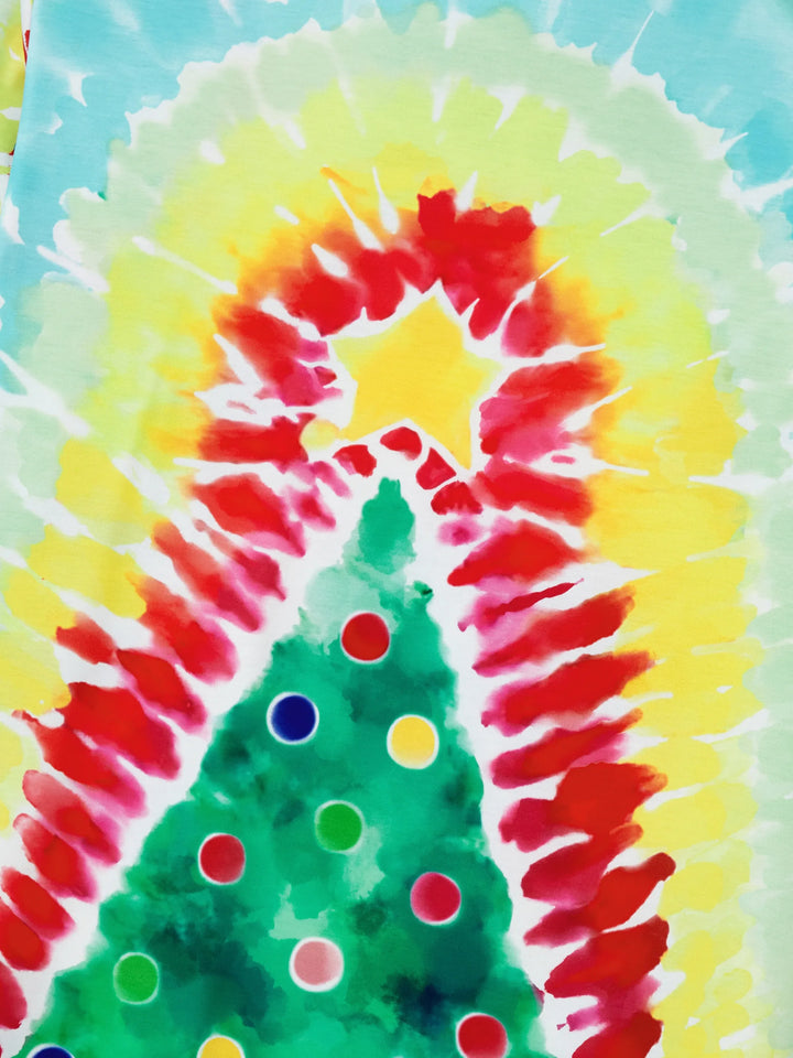 Conjunto de Pijamas de Natal para a Família em Coordenação com Estampa Colorida de Árvore de Natal e Meias de Natal Multicoloridas