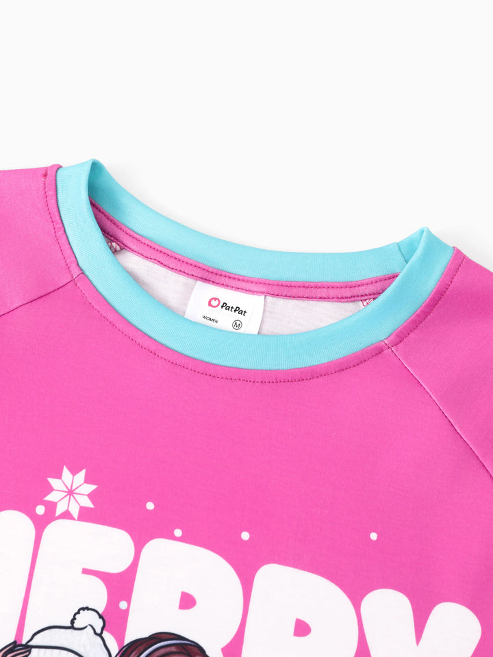 Conjunto de Pijamas em Rosa Choque para Mãe e Filha com Estampado de Flocos de Neve da Barbie para o Natal