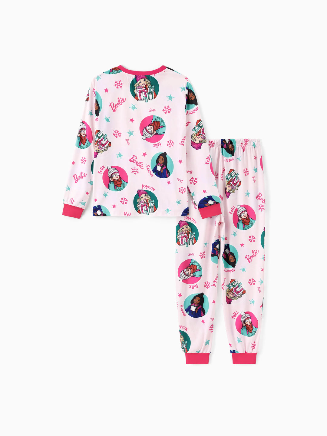 Conjunto de Pijamas de Natal em Conjunto para Família com Flocos de Neve e Meias de Natal Barbie - Cor de Rosa