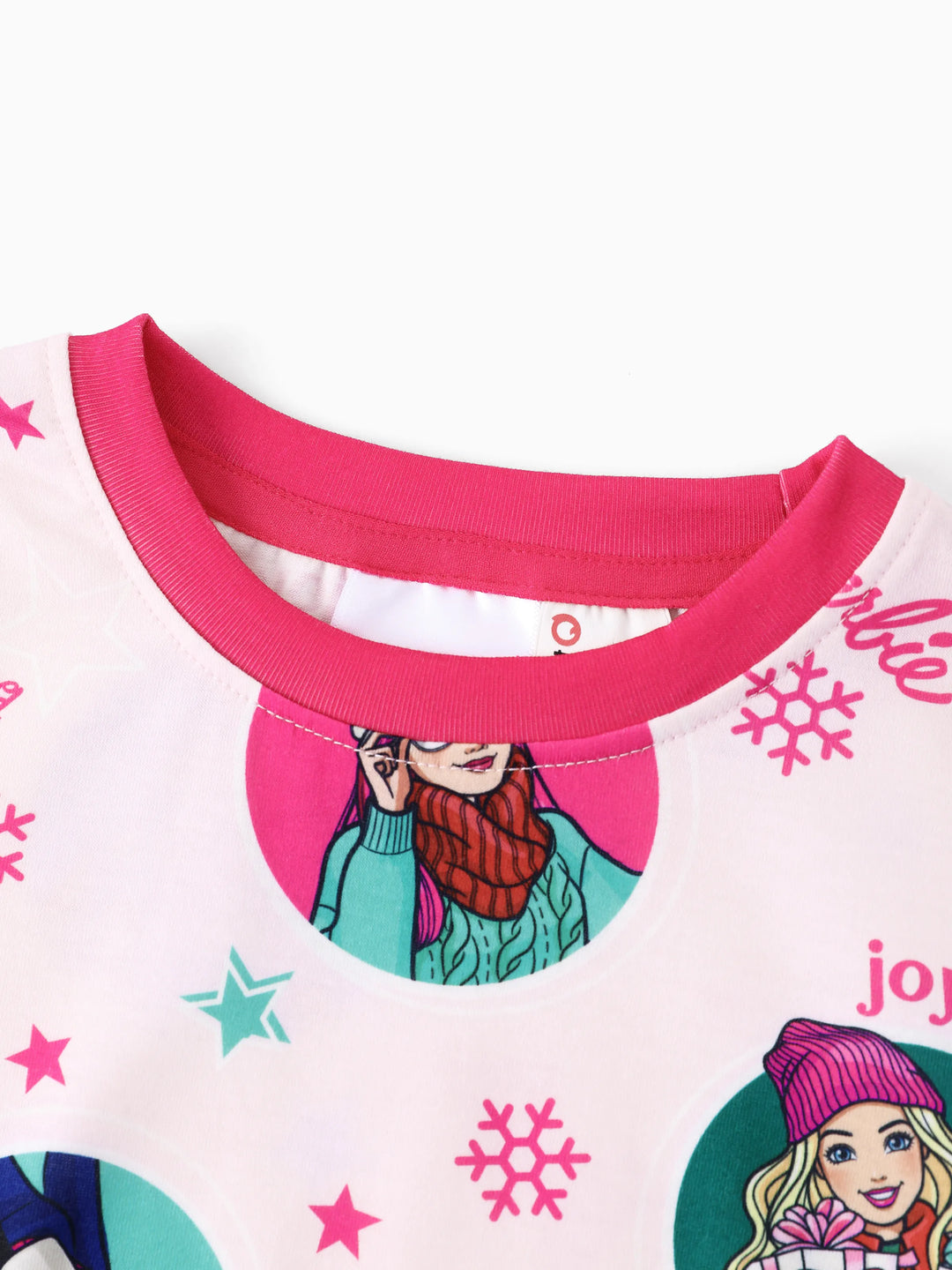 Conjunto de Pijamas de Natal em Conjunto para Família com Flocos de Neve e Meias de Natal Barbie - Cor de Rosa
