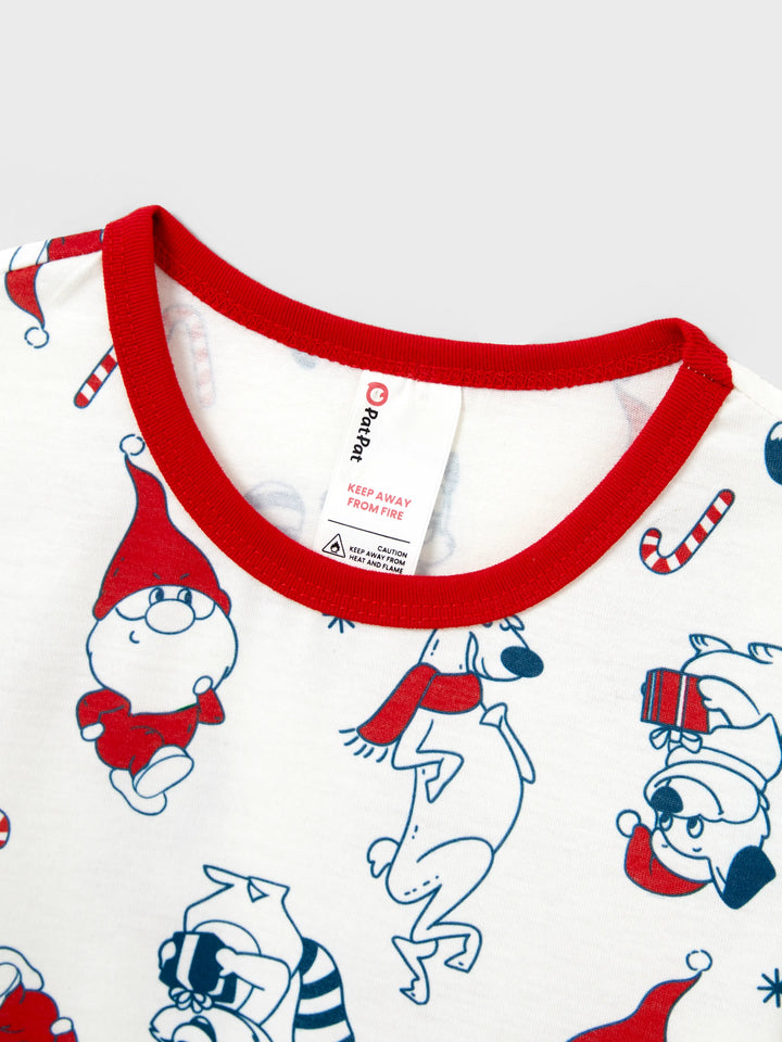 Conjunto de Pijamas Correspondentes para a Família com Estampa de Pai Natal e Cães, incluindo Meias de Natal, Brancas