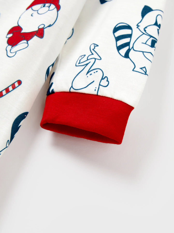 Conjunto de Pijamas Correspondentes para a Família com Estampa de Pai Natal e Cães, incluindo Meias de Natal, Brancas