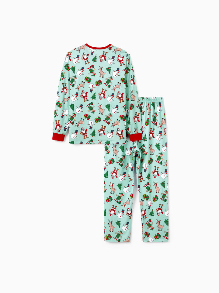 Conjunto de Pijamas de Natal Coordinate para Família com Estampa de Renas e Meias de Natal Verde Claro