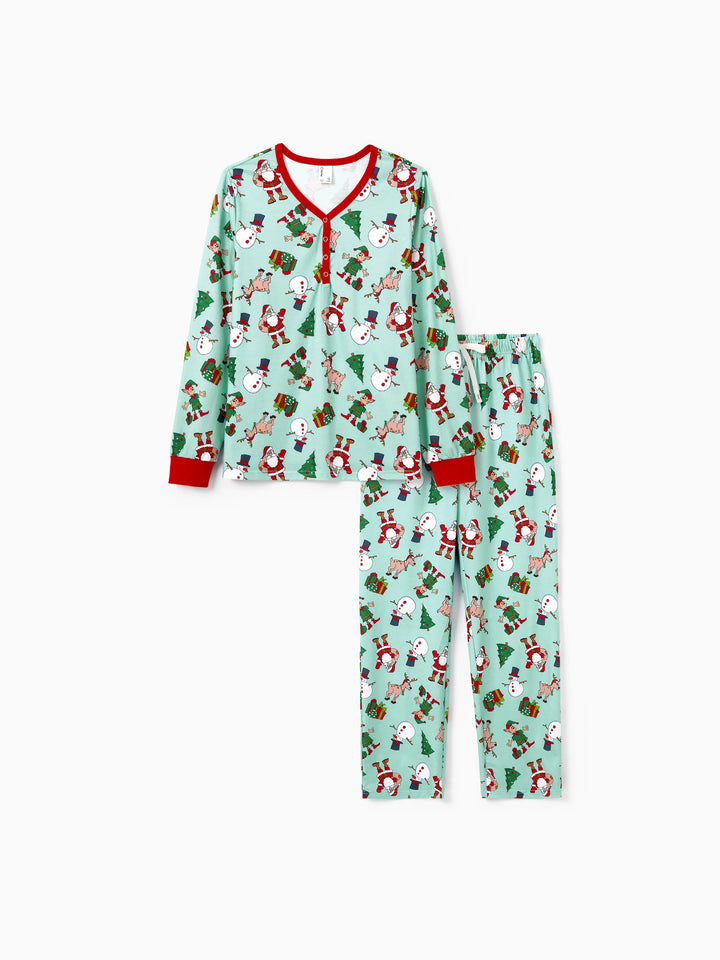 Conjunto de Pijamas de Natal Coordinate para Família com Estampa de Renas e Meias de Natal Verde Claro