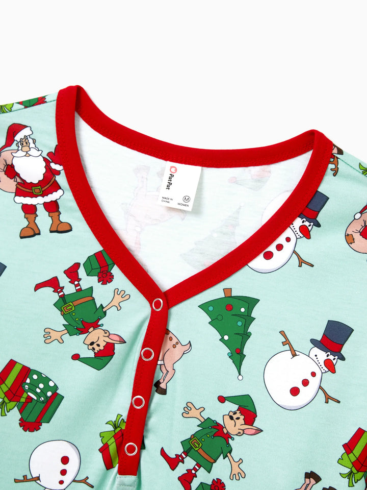Conjunto de Pijamas de Natal Coordinate para Família com Estampa de Renas e Meias de Natal Verde Claro