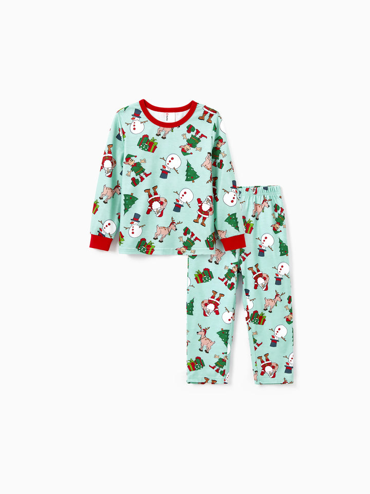 Conjunto de Pijamas de Natal Coordinate para Família com Estampa de Renas e Meias de Natal Verde Claro