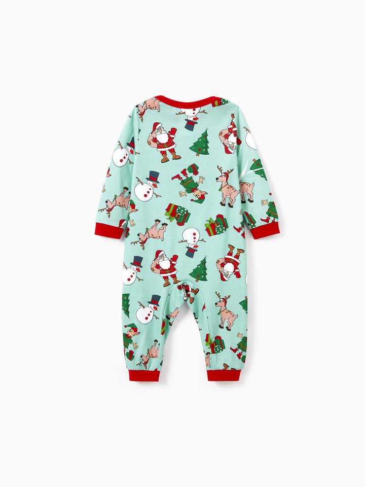 Conjunto de Pijamas de Natal Coordinate para Família com Estampa de Renas e Meias de Natal Verde Claro