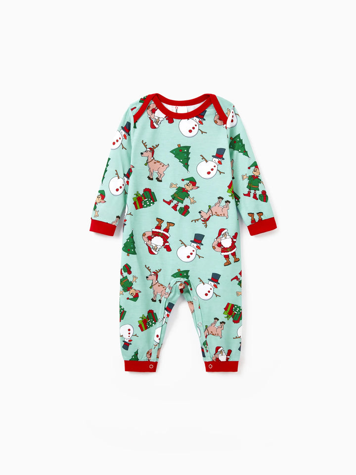 Conjunto de Pijamas de Natal Coordinate para Família com Estampa de Renas e Meias de Natal Verde Claro
