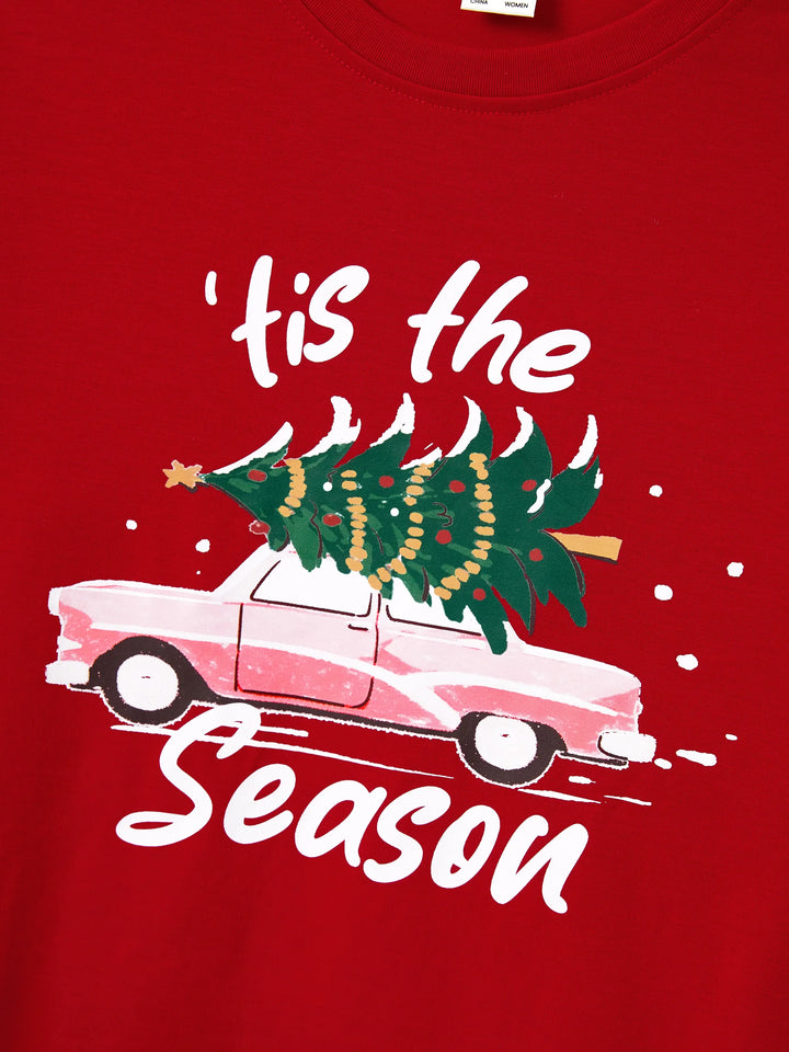 Conjunto de Pijamas de Natal Coordenados para a Família - Padrão de Rena e Carro com Meias de Natal Vermelhas