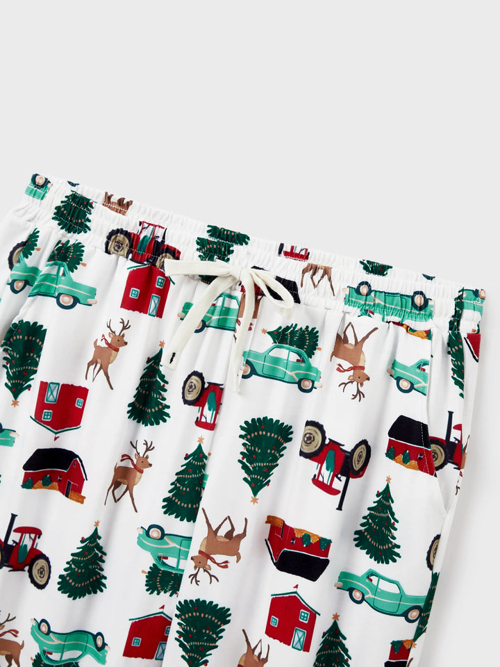 Conjunto de Pijamas de Natal Coordenados para a Família - Padrão de Rena e Carro com Meias de Natal Vermelhas