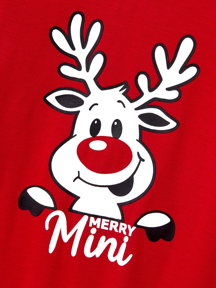 Conjunto de Pijamas em Conjunto para a Família com Estampa de Renas que Brilha no Escuro e Meias de Natal Vermelhas