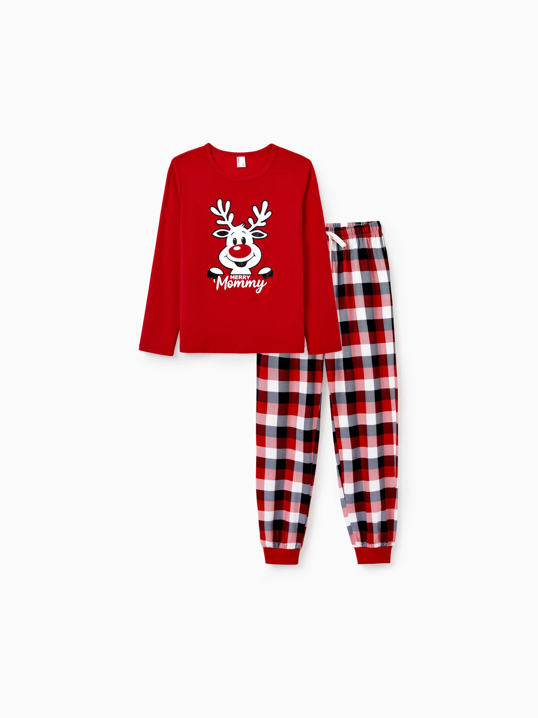 Conjunto de Pijamas em Conjunto para a Família com Estampa de Renas que Brilha no Escuro e Meias de Natal Vermelhas