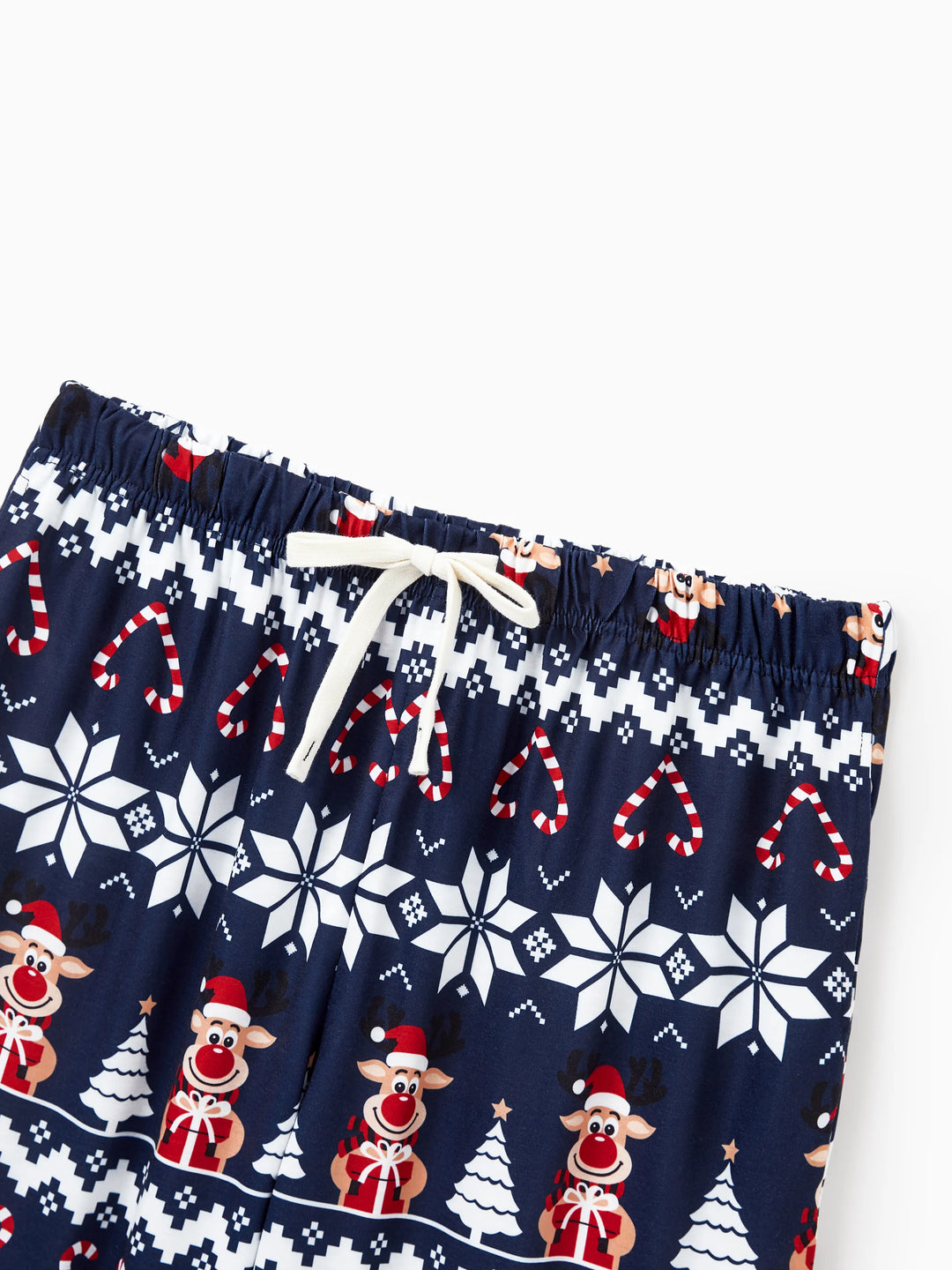 Conjunto de Pijamas para toda a Família a Condizer com Estampa de Renas e Flocos de Neve Azul Escuro