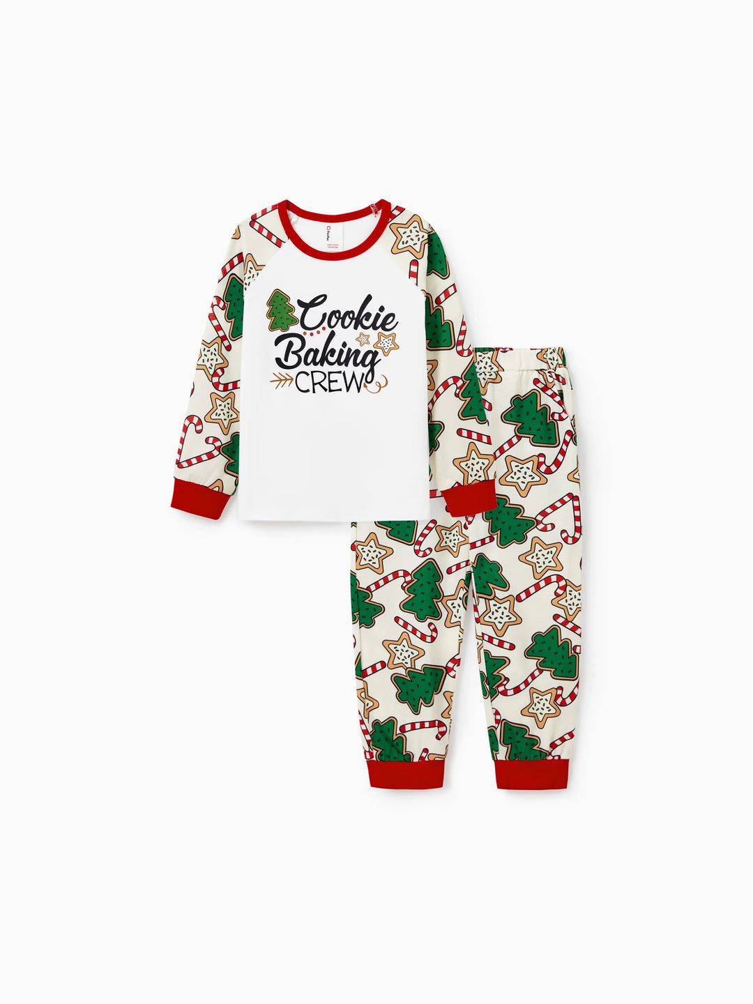Conjunto de Pijamas em Família a Condizer para o Natal Estampado com Árvore de Natal em Vermelho e Abricot, com Meias de Natal em Abricot