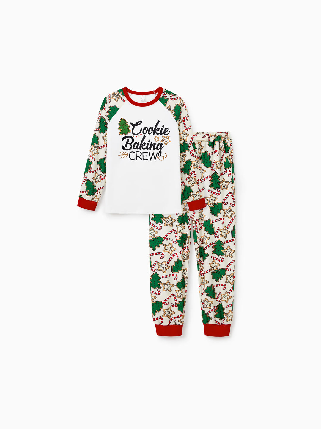 Conjunto de Pijamas em Família a Condizer para o Natal Estampado com Árvore de Natal em Vermelho e Abricot, com Meias de Natal em Abricot