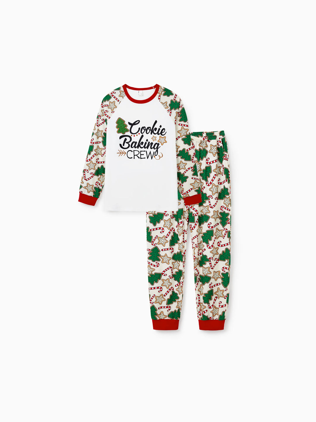 Conjunto de Pijamas em Família a Condizer para o Natal Estampado com Árvore de Natal em Vermelho e Abricot, com Meias de Natal em Abricot