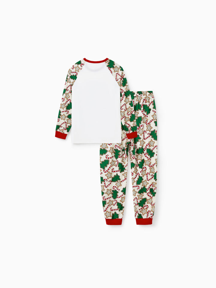 Conjunto de Pijamas em Família a Condizer para o Natal Estampado com Árvore de Natal em Vermelho e Abricot, com Meias de Natal em Abricot
