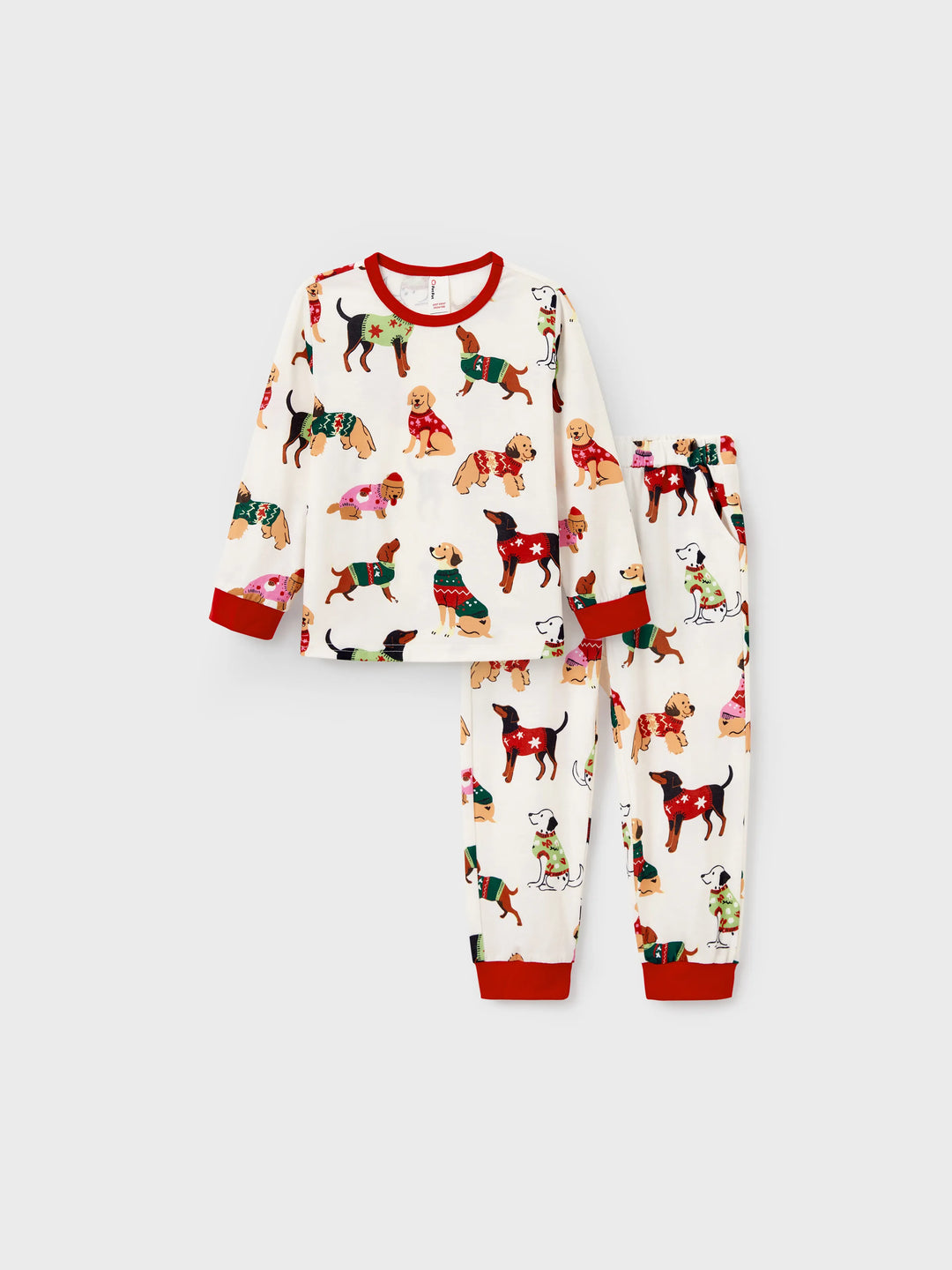 Conjunto de Pijamas Coincidentes para a Família no Natal com Vários Design de Cães e Meias de Natal em Cor Apricot