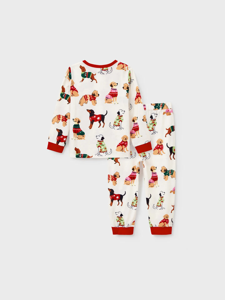 Conjunto de Pijamas Coincidentes para a Família no Natal com Vários Design de Cães e Meias de Natal em Cor Apricot