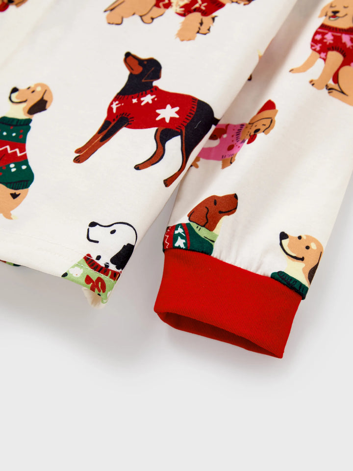 Conjunto de Pijamas Coincidentes para a Família no Natal com Vários Design de Cães e Meias de Natal em Cor Apricot