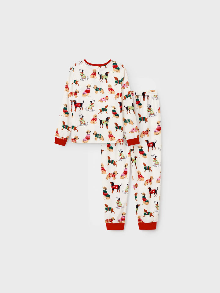 Conjunto de Pijamas Coincidentes para a Família no Natal com Vários Design de Cães e Meias de Natal em Cor Apricot
