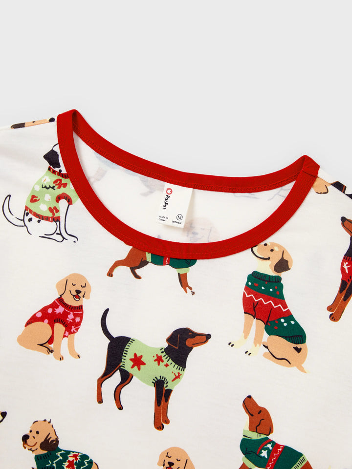 Conjunto de Pijamas Coincidentes para a Família no Natal com Vários Design de Cães e Meias de Natal em Cor Apricot
