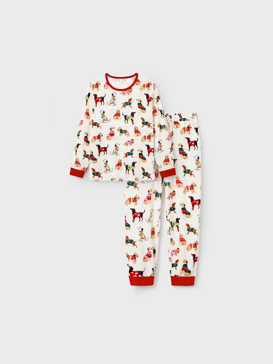Conjunto de Pijamas Coincidentes para a Família no Natal com Vários Design de Cães e Meias de Natal em Cor Apricot