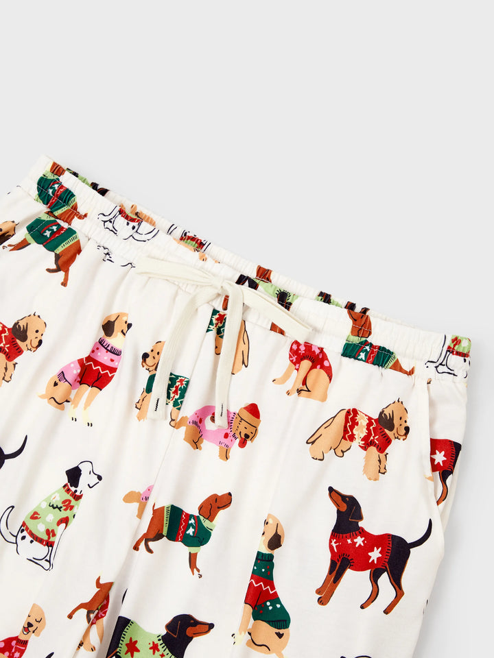 Conjunto de Pijamas Coincidentes para a Família no Natal com Vários Design de Cães e Meias de Natal em Cor Apricot