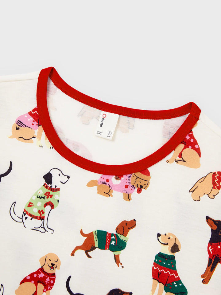 Conjunto de Pijamas Coincidentes para a Família no Natal com Vários Design de Cães e Meias de Natal em Cor Apricot