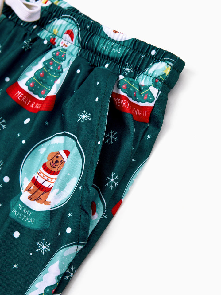Conjunto de Pijamas Coordinados para a Família com Tema de Natal - Estampa do Pai Natal - Turquesa