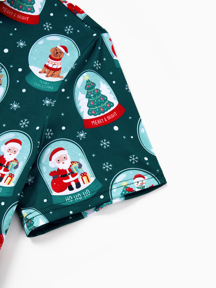 Conjunto de Pijamas Coordinados para a Família com Tema de Natal - Estampa do Pai Natal - Turquesa