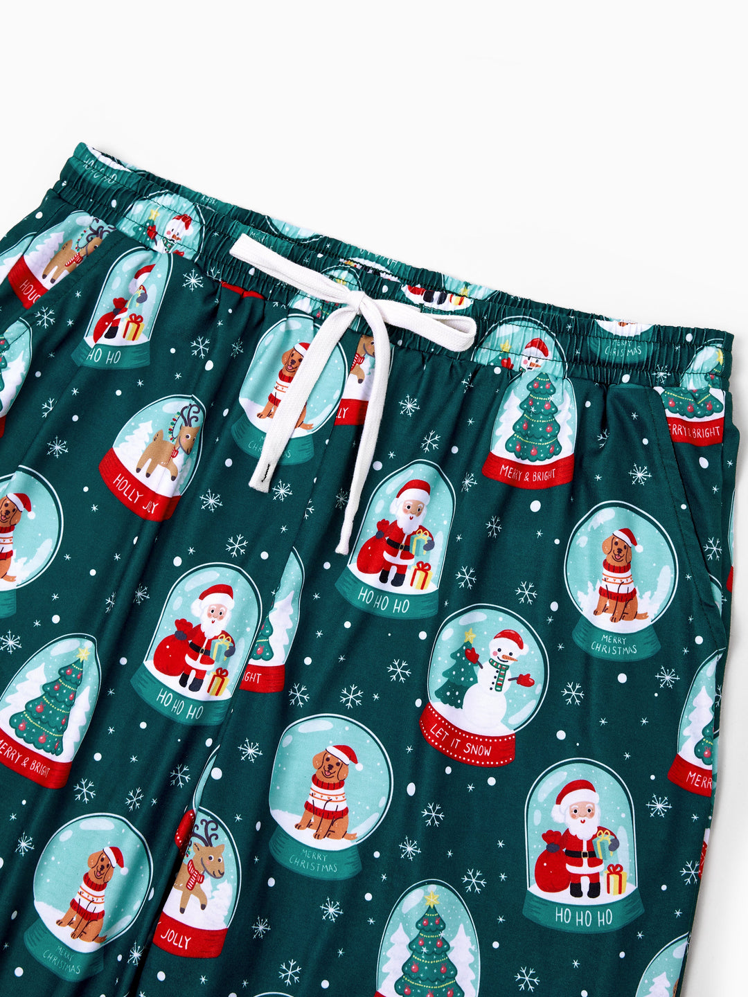Conjunto de Pijamas Coordinados para a Família com Tema de Natal - Estampa do Pai Natal - Turquesa