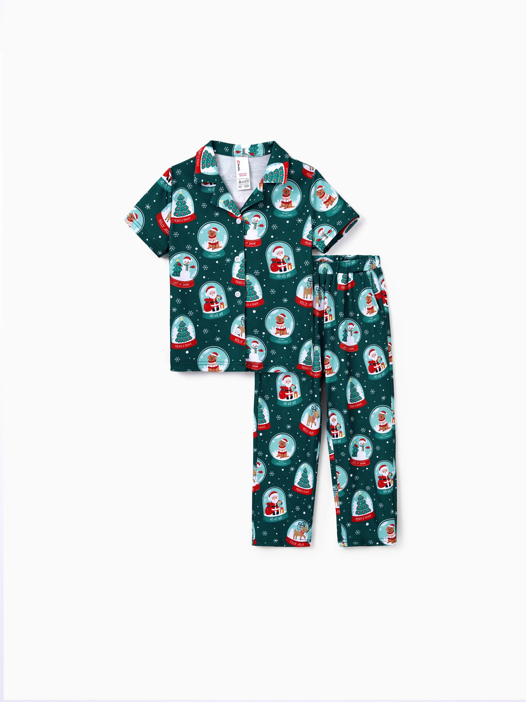 Conjunto de Pijamas Coordinados para a Família com Tema de Natal - Estampa do Pai Natal - Turquesa