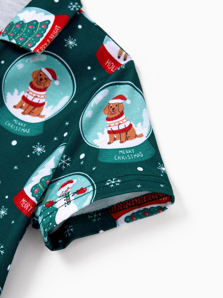 Conjunto de Pijamas Coordinados para a Família com Tema de Natal - Estampa do Pai Natal - Turquesa