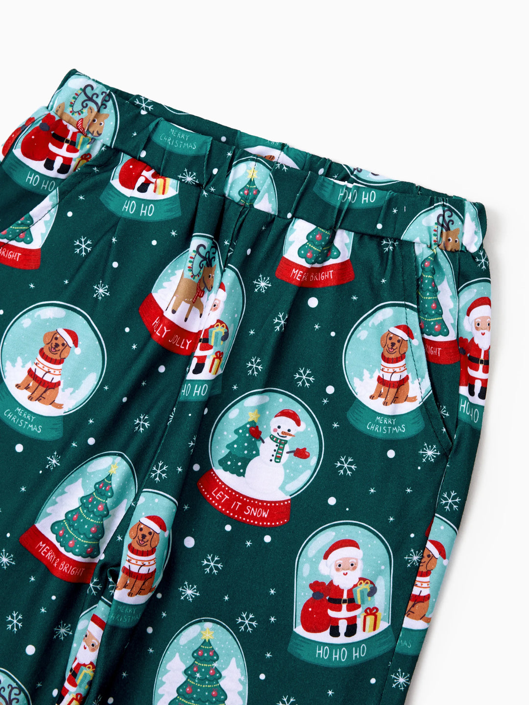 Conjunto de Pijamas Coordinados para a Família com Tema de Natal - Estampa do Pai Natal - Turquesa