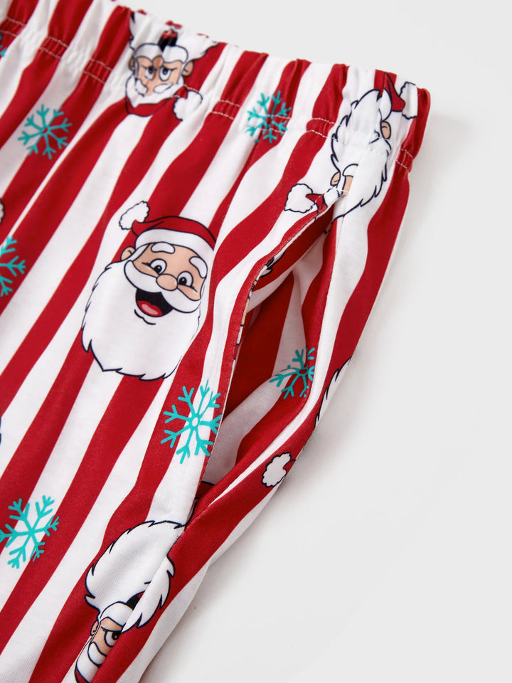 Conjunto de Pijamas de Natal em Conjunto para a Família - Pai Natal e Flocos de Neve em Riscas Vermelhas
