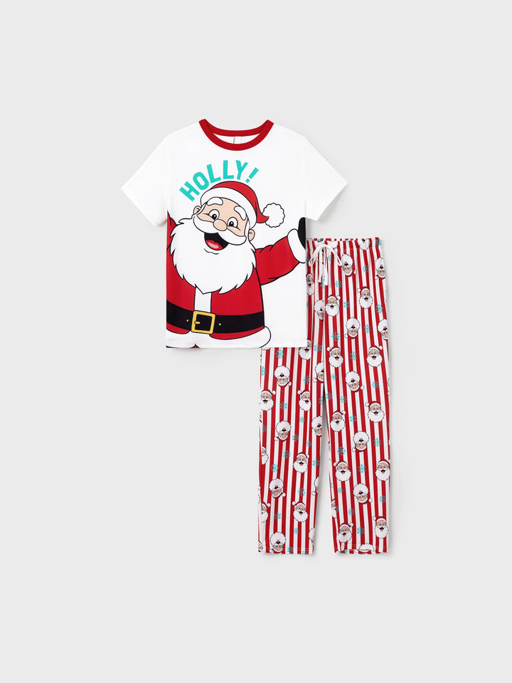 Conjunto de Pijamas de Natal em Conjunto para a Família - Pai Natal e Flocos de Neve em Riscas Vermelhas