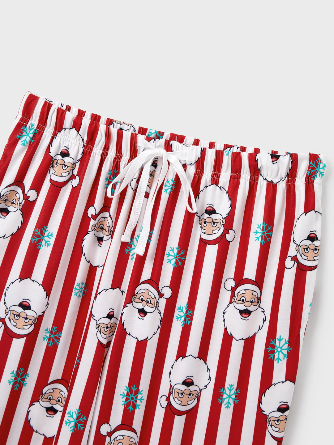 Conjunto de Pijamas de Natal em Conjunto para a Família - Pai Natal e Flocos de Neve em Riscas Vermelhas