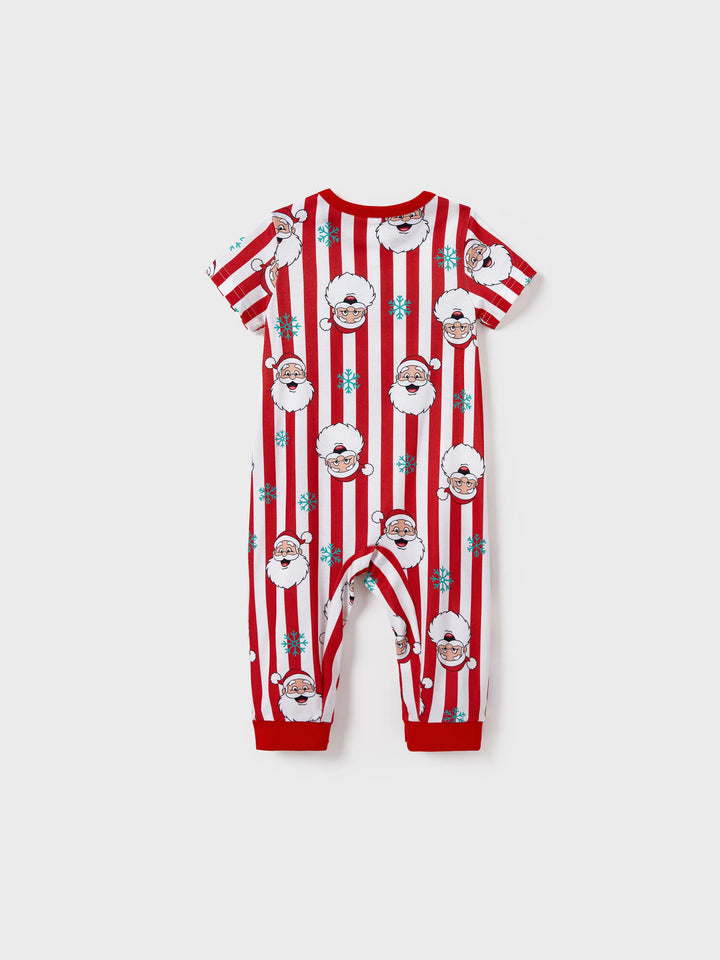 Conjunto de Pijamas de Natal em Conjunto para a Família - Pai Natal e Flocos de Neve em Riscas Vermelhas