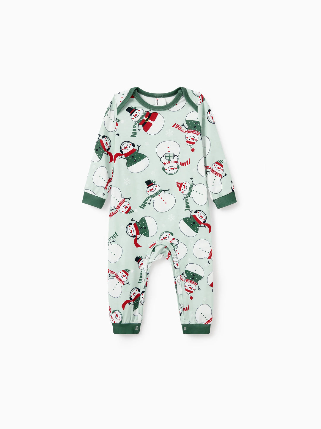 Conjunto de Pijamas de Natal em Família com Estampa de Boneco de Neve e Meias de Natal em Verde Menta