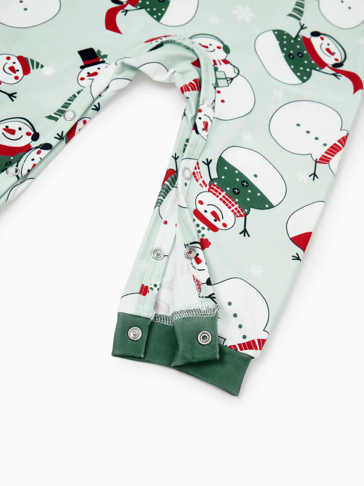 Conjunto de Pijamas de Natal em Família com Estampa de Boneco de Neve e Meias de Natal em Verde Menta