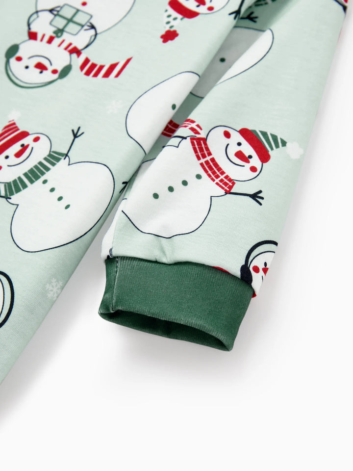 Conjunto de Pijamas de Natal em Família com Estampa de Boneco de Neve e Meias de Natal em Verde Menta