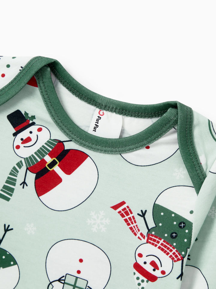Conjunto de Pijamas de Natal em Família com Estampa de Boneco de Neve e Meias de Natal em Verde Menta